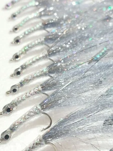 3x UK BASS 1/0 10cm silverscales bait fish minnows SALT WATER sea FLIES fly    - Picture 1 of 12