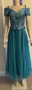 1980s Prom Dress Formal Gown Teal Sequins Party Little Mermaid Size 10 - Picture 1 of 3