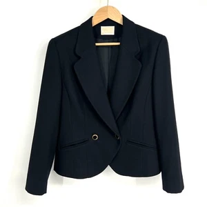 Pendleton Pure Virgin Wool Crop Lapel Blazer Jacket Womens Size 10 Black USA Vtg - Picture 1 of 13