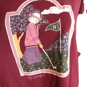 Vintage 1990s Womens Golfer T-shirt XL Collared Cottage Core Jerzees USA Purple - Picture 1 of 5