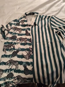 VATPAVE Men's Large Green Zebra Shirt Casual Short Sleeve Button Down Shirt - Picture 1 of 5