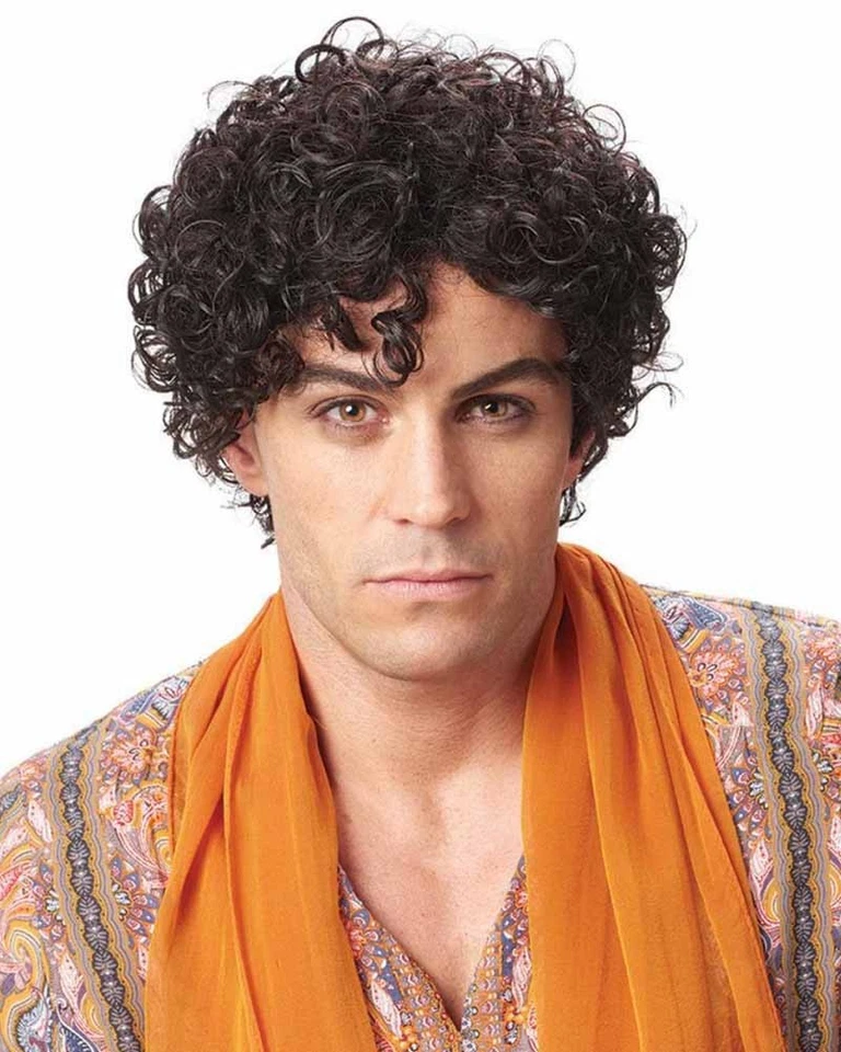 ADULT MENS PERSIAN PRINCE 60S 70S MALE SHORT CURLY COSTUME WIG BROWN JHERI CURLS - Image 1 of 1
