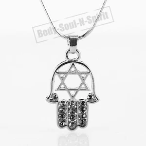 Collier NOIR AMULETTE HAMSA ÉTOILE DE DAVID Bijoux Porte-Bonheur Kabbale - Imagen 1 de 1