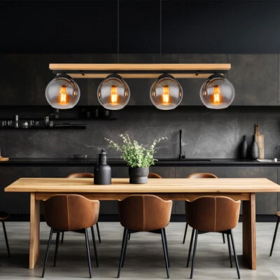 GLOBO Lampada a sospensione lampada a sospensione vetro fumè lampada da tavolo da pranzo effetto legno 4 luci