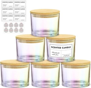 16oz Candle Jars 6 Pack - 3 Wick Large Empty Candle Making Jars W/ Lids -RAINBOW - Picture 1 of 7