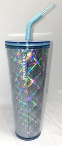Starbucks 2024 Silver Blue Iridescent Tumbler w/ Flex Straw 24oz B*U - Picture 1 of 10