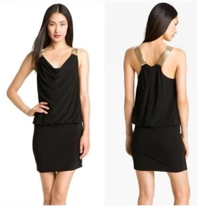 Vestido Cache para mujer cadena dorada correas sin mangas mini funda negro talla 6 - Imagen 1 de 9