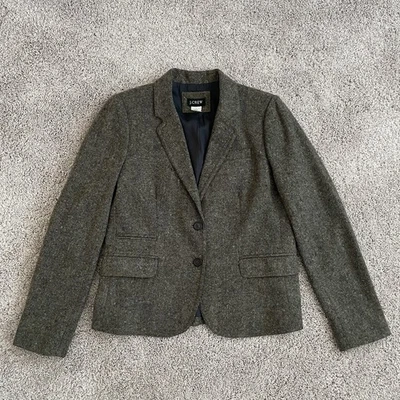 Blazer Chaqueta Vintage J.Crew Verde Lana Seda Tweed Talla 8 Y2K Foto 1 de 4