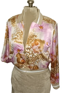 St John Sport Women's Small Crop Jacket Zip Front Floral Print Silky Ribbed Cuff - Picture 1 of 23