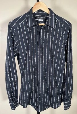 Dolce Gabbana черный белый полоски Bee все над печать платье рубашка Sz L 16 41 - Изображение 1 из 4