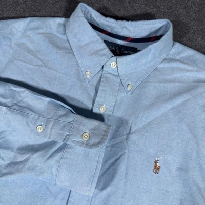 Рубашка мужская Polo Ralph Lauren Oxford размер XL с длинным рукавом однотонная синяя плоть пони OCBD - Изображение 1 из 4
