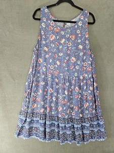 Old Navy Womens XXL Cottagecore Midi Teir Dress Blue Floral Flowy Sleeveless Sun - Picture 1 of 8
