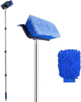 60" Long Handle Car Wash Brush, Includes Car Wash Mitt, 2-in-1 Scraper Wash Kit - Image 1 of 4