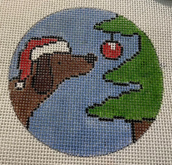 Chocolate Lab Puppy Ornament Hand Painted Needlepoint Canvas - Image 1 of 1