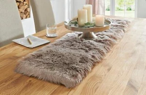 Tischläufer Tischband Kunstfell Platin beige braun 30x120, Tischdeko Tischwäsche - Bild 1 von 7