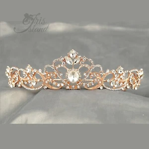 Princess Austrian Crystal Rhinestone Tiara Crown Bridal Pageant Rose Gold 03350 - Picture 1 of 5