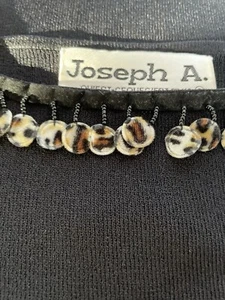 Joseph A. Black Sweater Embellished With Leopard Print Accents XL - Picture 1 of 7