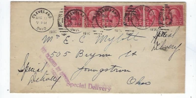 1930 Cleveland Ohio, Special Delivery, Strip of Six 2c Coils, w Line Pair - Image 1 of 2