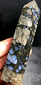 108g  Blue Spots Que Sera Stone Reiki Quart CRYSTAL WAND POINT Healing a593 - Picture 1 of 7