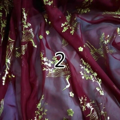 Retro Chiffon Voile Tulle Fabric Shiny Floral Sheer Scarf Dress DIY Material - image 1 of 4