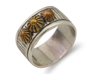Navajo Handmade Ring 925 Silver & Gold Signed Kee Nataani C.80's - Picture 1 of 7