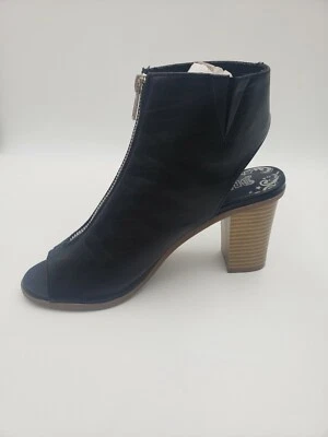 Tacones para mujer Brash de cuero negro con cremallera punta abierta talla 7 Foto 1 de 4