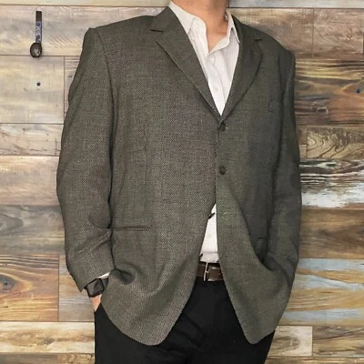 Daniel Hechter 100% Wool Black & Brown Basketweave Blazer Sport Jacket Size 48L - Image 1 of 4