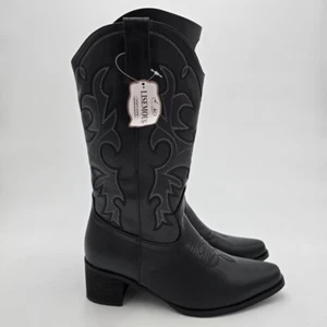 Lisemous Point Toe Cowboy Boots Women's Size 9 Black Embroidered Cowgirl Fashion - Picture 1 of 8