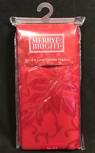 4er Set Stoffservietten Weihnachten ROT GOLD Lurex Damast Weihnachtsstern Abendessen - Bild 1 von 4