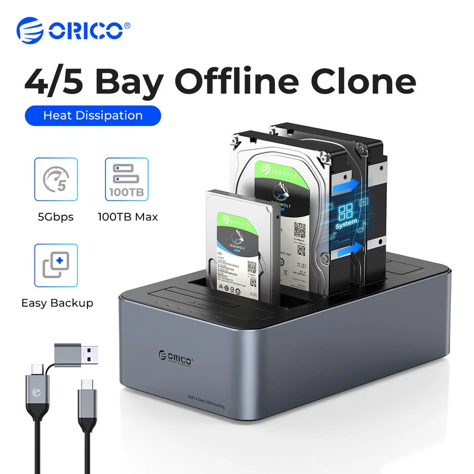ORICO 5 Bay Clone SATA 2,5/3,5 HDD Docking Station Festplattengehäuse 100TB DHL - Bild 1 von 4