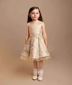 Vestido largo de encaje y tul con lentejuelas marfil para niñas para ocasiones especiales, 2-12 años - Imagen 1 de 4