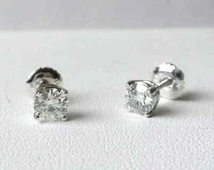 1/2ct Diamond Stud Earrings Solid 14K White Gold Screw Back - Picture 1 of 7
