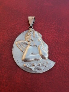 Rare Big Large Angel Medal Cherub French Catholic Angelot Sterling Silver - Picture 1 of 6