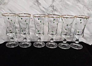 Vintage x 6 Shamrock Gold Rimmed Irish Liqueur /Sherry Glasses Height 12.5cm - Picture 1 of 6