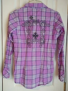 Wrangler Rock 47 Damen lila kariertes Button Down Hemd Gr. M Perlen Druckknopf - Bild 1 von 6