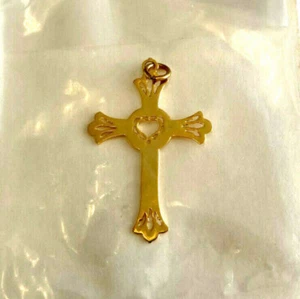 Vintage 1987 Lil Charms Kreuz mit Herz 24kt Gold Finish 1,25" Neu mit Etikett ungeöffnet - Bild 1 von 4