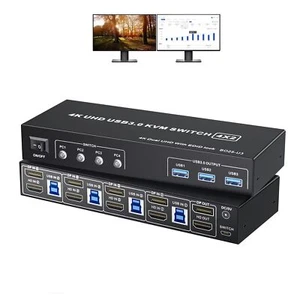USB 3.0 HDMI Displayport KVM Switch Box 4K@60Hz USB 3.0 UHD HDMI 2.0 Monitor 4X2 - Picture 1 of 6