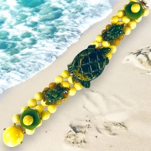 Geschnitzte Bakelit Schildkröte Armband, 1,25" breit grün & gelb Bakelit Armreif Manschette - Bild 1 von 12