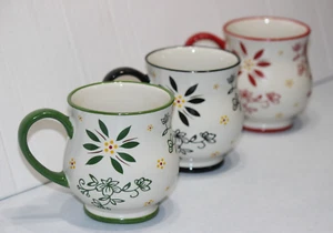 Temp-tations By Tara Mug Old World Floral Mugs -Green-Black-Red-Set Of 3 16oz - Picture 1 of 3