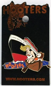 HOOTERS GIRL LONG BEACH CA CALIFORNIA GIRL LABEL PIN QUEEN MARY SHIP BOAT - Picture 1 of 5