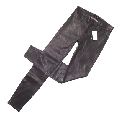 NUEVO CON ETIQUETAS J Brand L8001 Pantalones de tiro medio de cuero ajustados en negro ciruela con cremallera al tobillo 27 Foto 1 de 4