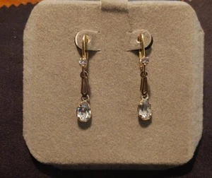 Pendientes colgantes italianos sólidos de 18k y aguamarina, piedra de nacimiento de marzo con caja de regalo  - Imagen 1 de 12