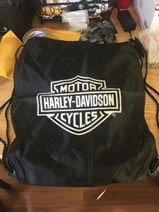 Harley Davidson Black B&S Drawstring Sling Cinch Backpack 19”x 16.5” NOS - Picture 1 of 8