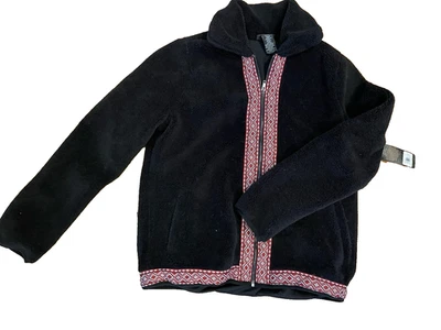 牧马人复古羊毛拉链夹克女式 S 黑色夏尔巴西南部全新 53918 — 第 1/4 张图片