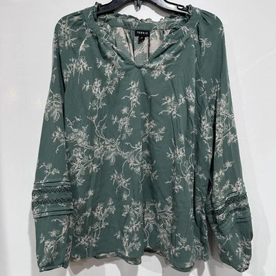 Blusa Torrid Feminina 0X Verde Bege Floral Manga Longa Boho Túnica Camponesa - Imagem 1 de 4