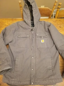 Carhartt Sherpa Lined Duck Canvas Jacke grau 103826 Workwear mit Kapuze Herren M - Bild 1 von 14