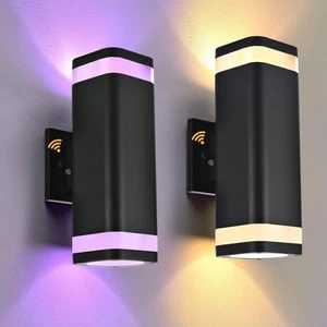 RGB Outdoor Wall Lights Outside Lighting 2 Pack, Square Black Outdoor Light F... - Picture 1 of 9
