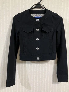 Women JP-size M Denim Jacket Burberry Blue Label No Collar Jacket Black 38 JPN O - Picture 1 of 13
