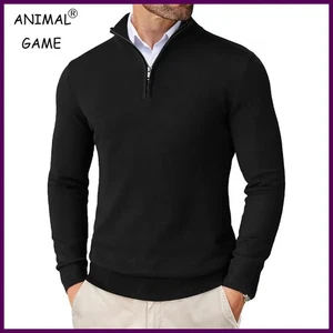 Herren Pullover Viertel Reißverschluss Slim Fit Leichter Stehkragenpullover Freizeit - Bild 1 von 29