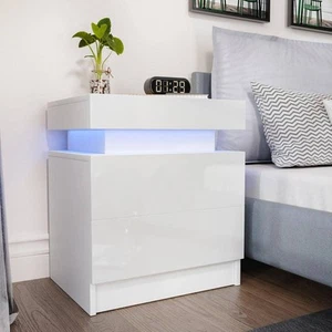 Comodino a LED bianco a 2 cassetti 20,5 pollici H x 17,7 pollici L x 13,8 pollici D - Foto 1 di 11